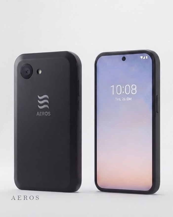 The concept phone, front and back, on a plain light ground
